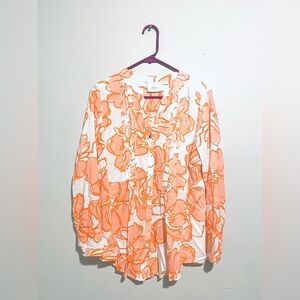 Anthropologie Maeve Orange and White‎ Pleated Top EUC